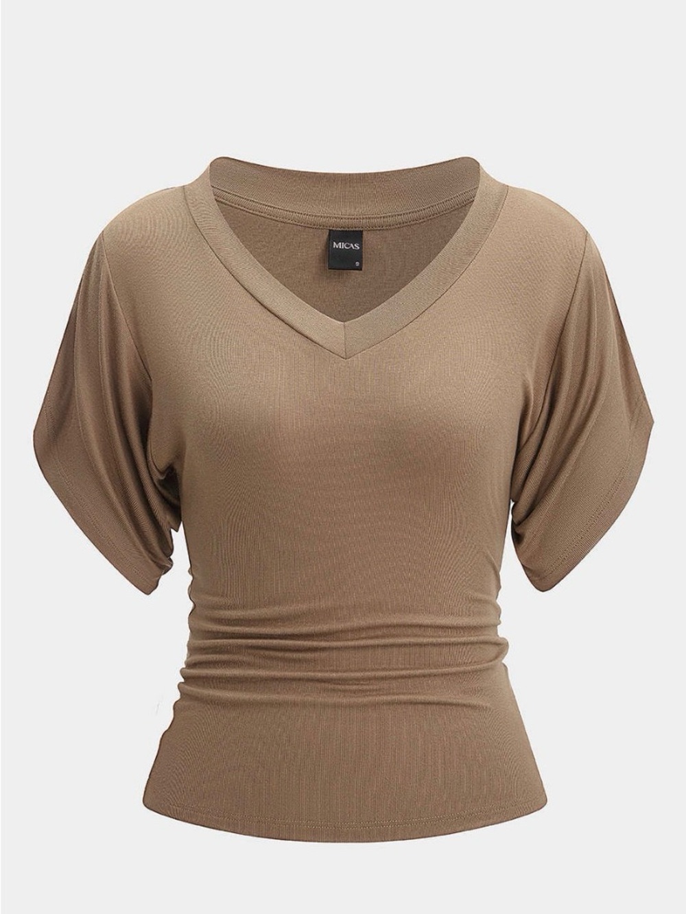 MICAS V-Neck Waist-Cinching Ruched T-Shirt